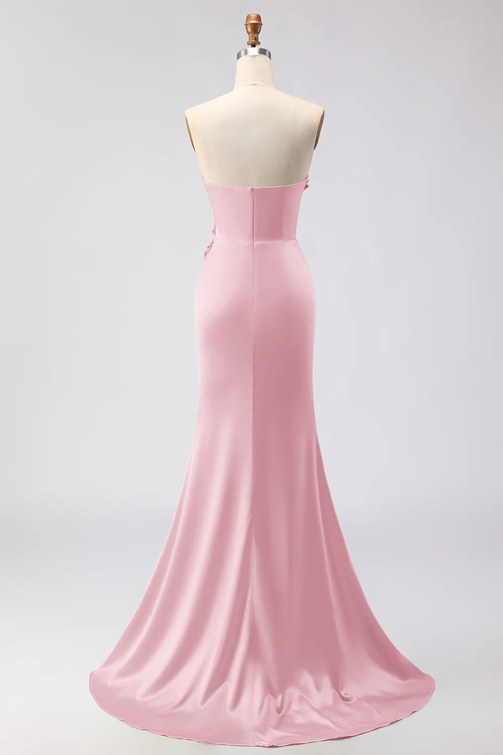 Green Strapless Mermaid 3D Flower Satin Long Prom Dress with Slit