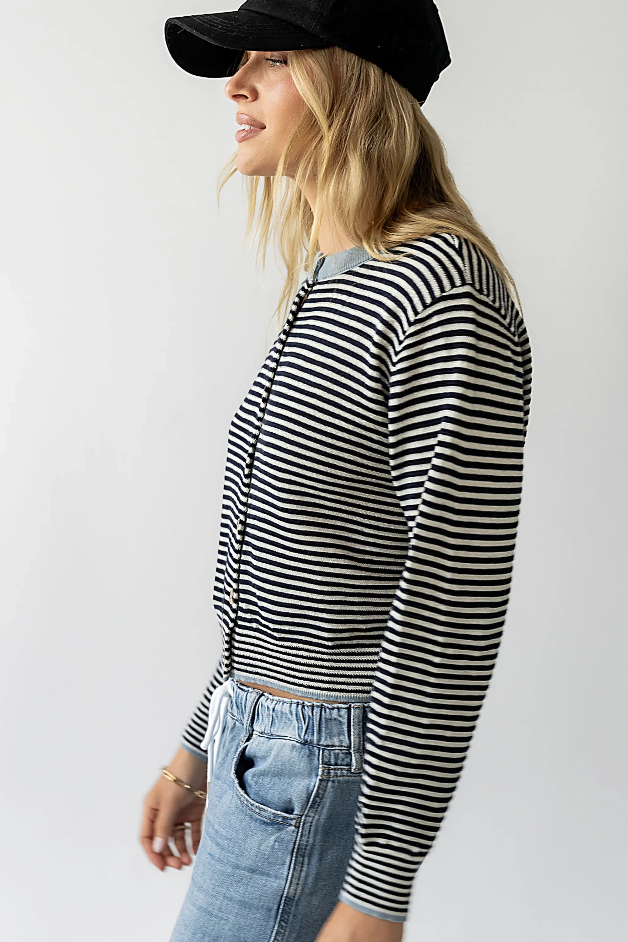 Josy Button Front Cardigan in Dusty Blue