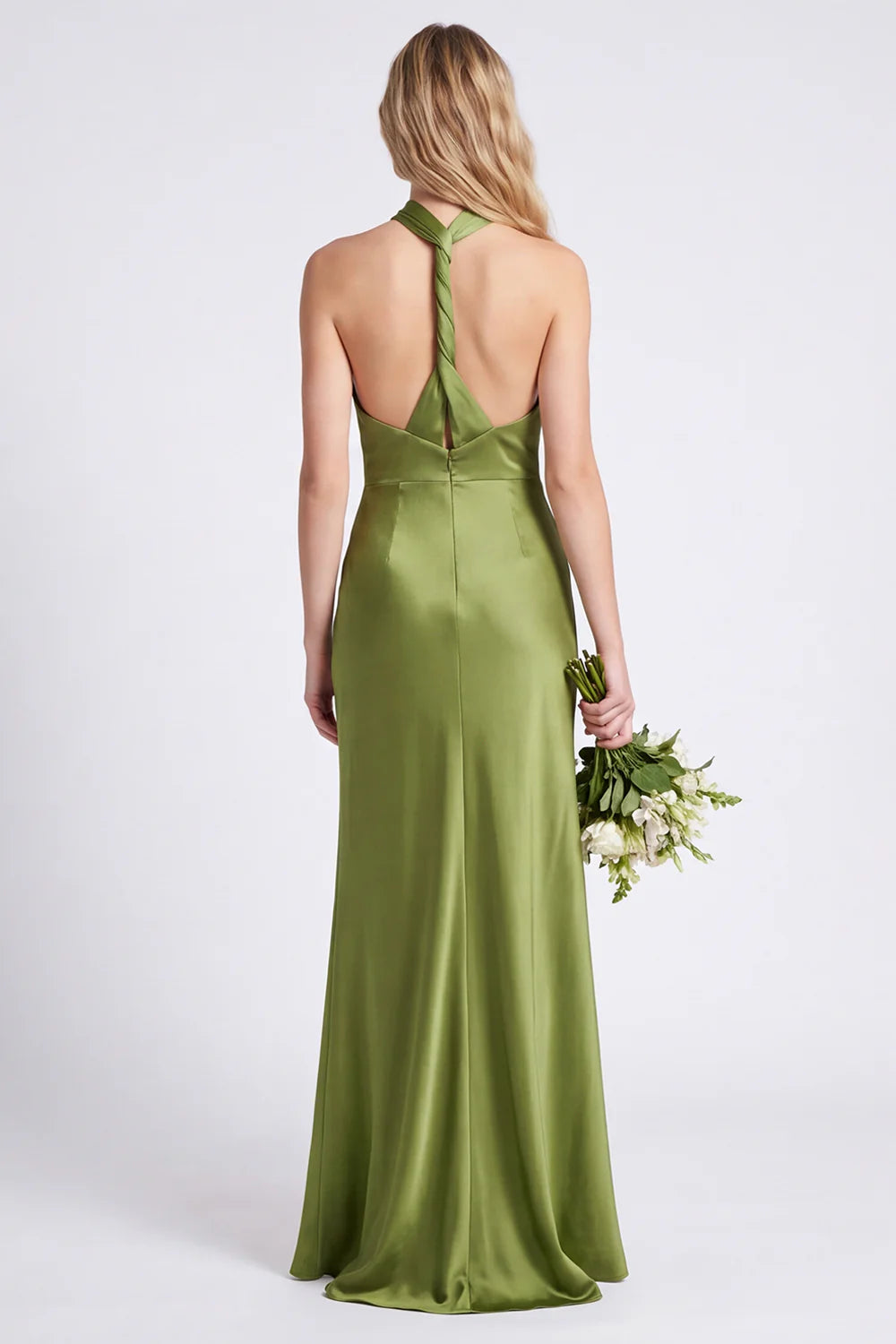 Green Halter Mermaid Ruched Long Bridesmaid Dress