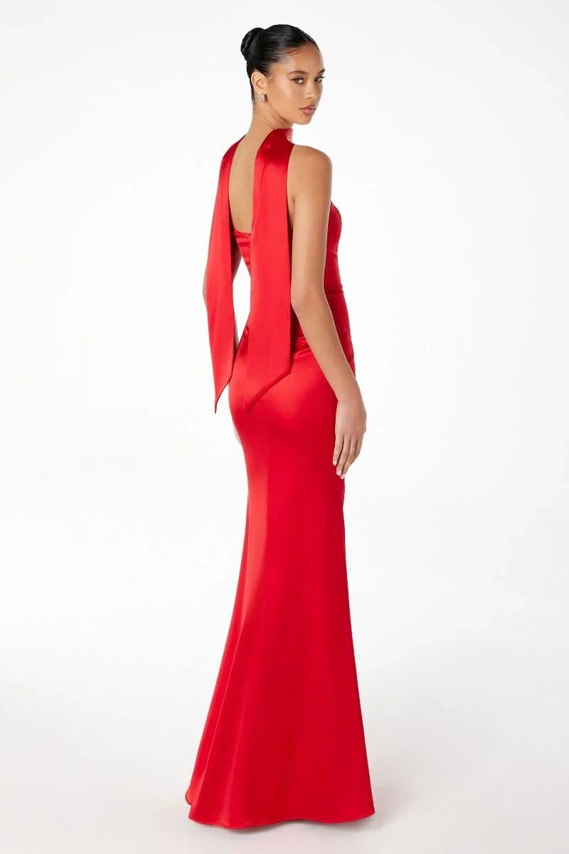 Brynn Maxi Dress Strapless Fitted Satin Dress With Scarf