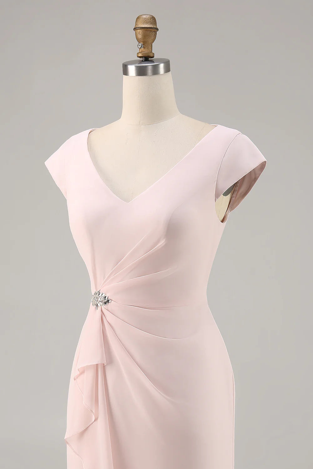 Candy Pink Sheath Ruffled Midi Mother Of Bride Dress