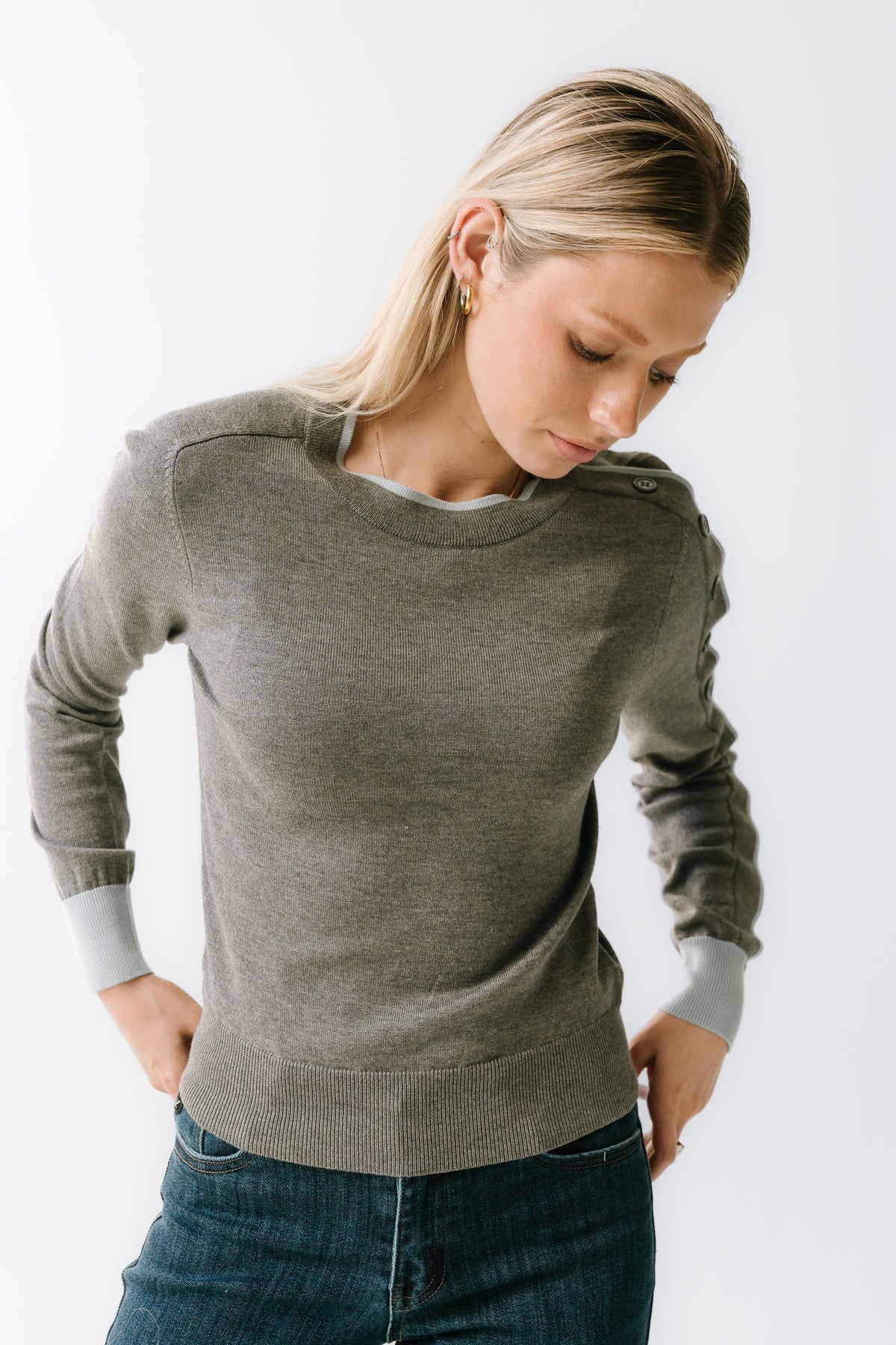 Rustin Contrast Sweater in Grey FINAL SALE