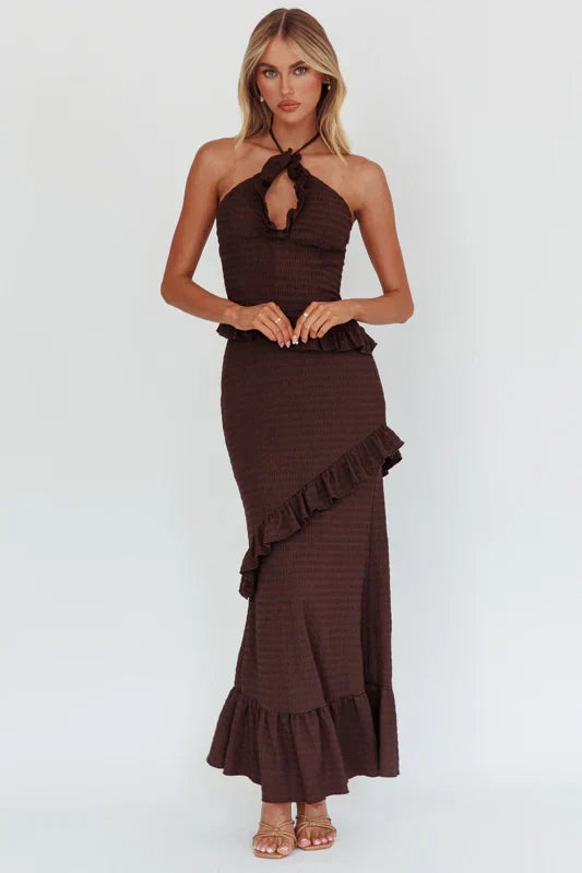 NADIA HALTER MAXI DRESS CHOCOLATE