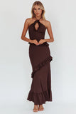 NADIA HALTER MAXI DRESS CHOCOLATE