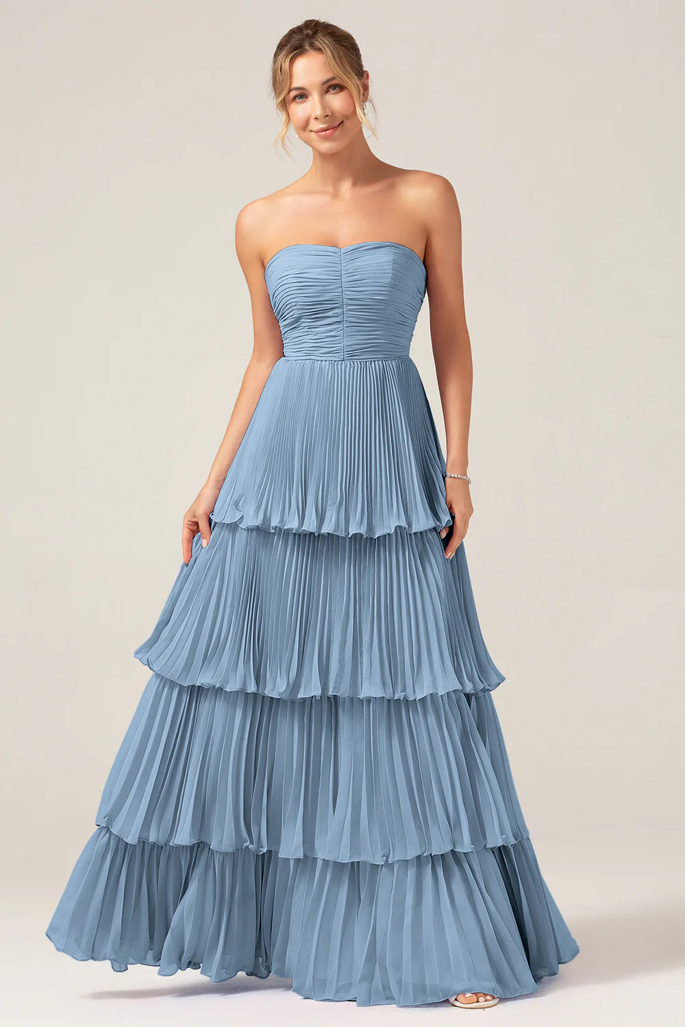 Dusty Sage A Line Sweetheart Tiered Chiffon Floor Length Dress