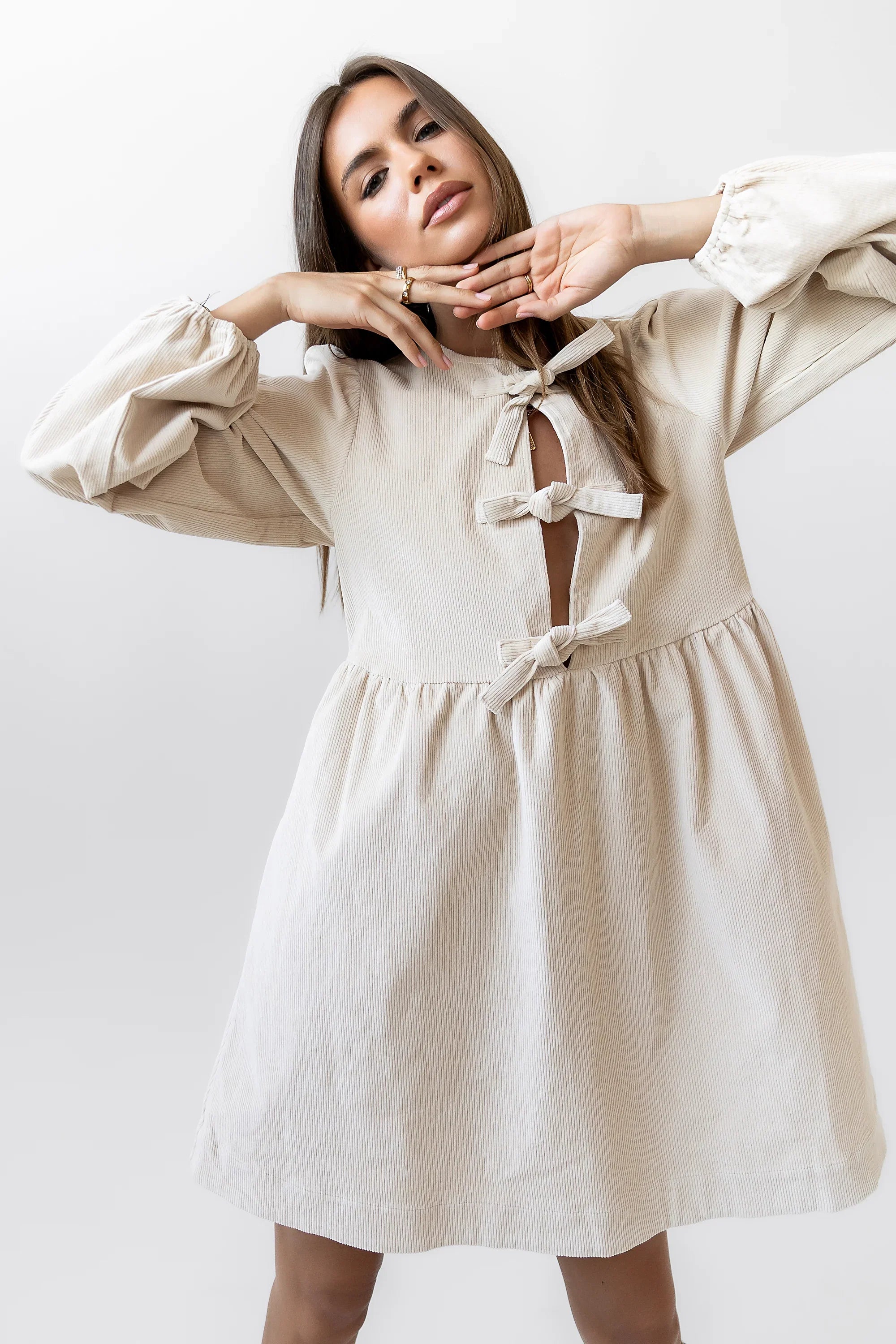 Tyler Peplum Mini Dress in Ivory Corduroy FINAL SALE