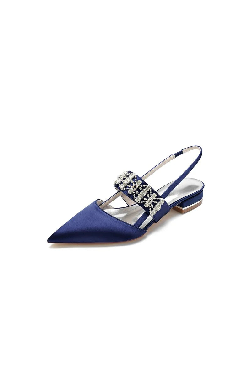 Pointed Toe Rhinestone Beaded Kitten Heels