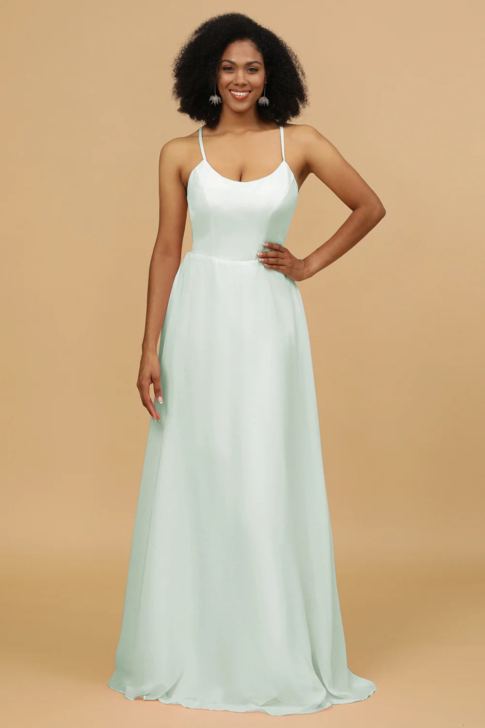 Sheath Column Spaghetti Straps Long Chiffon Bridesmaid Dress