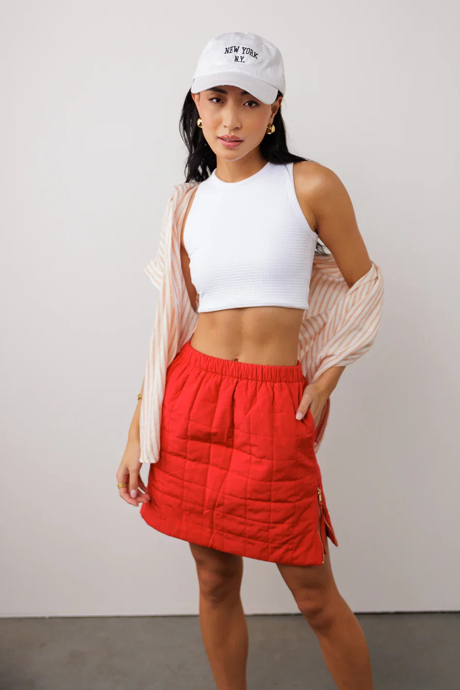 Sarah Quilted Mini Skirt in Red FINAL SALE