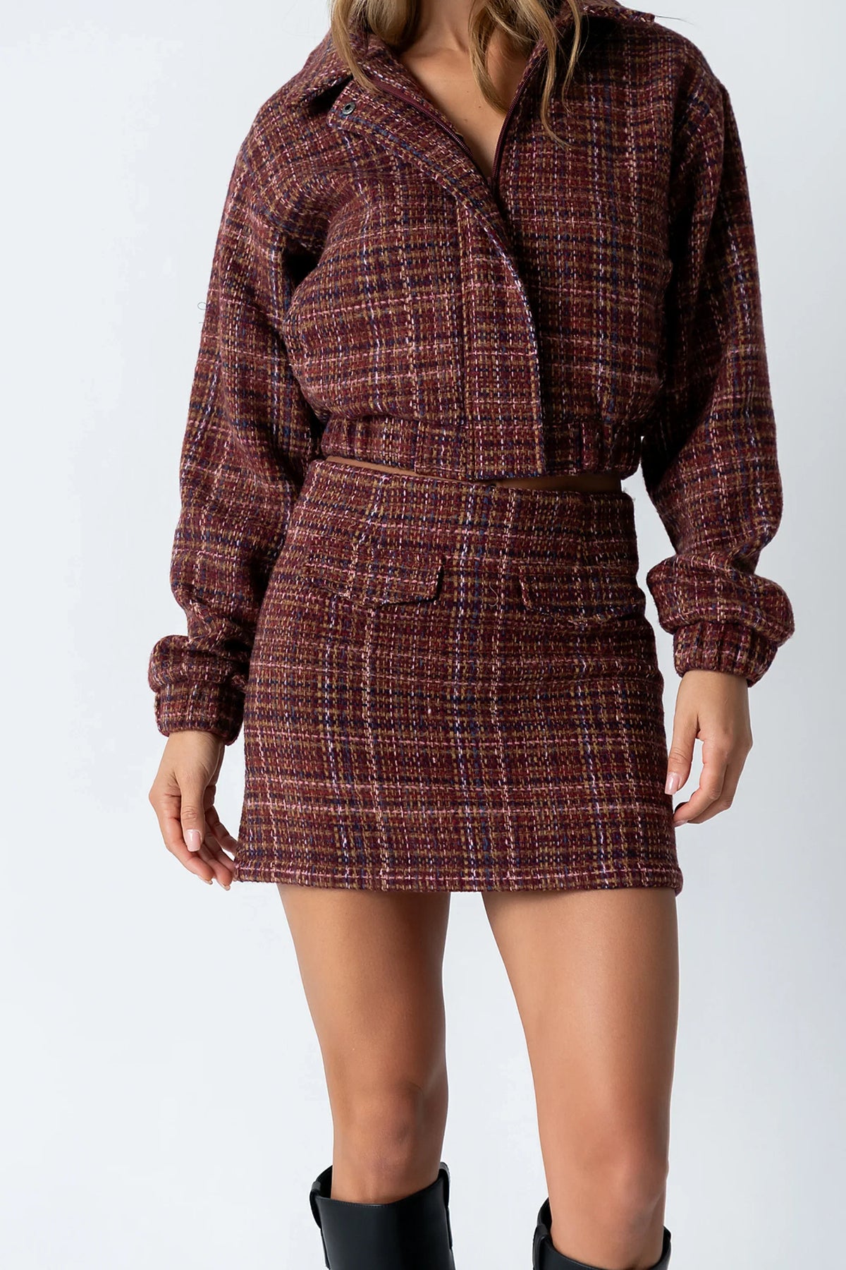 Finley Tweed Mini Skirt in Red