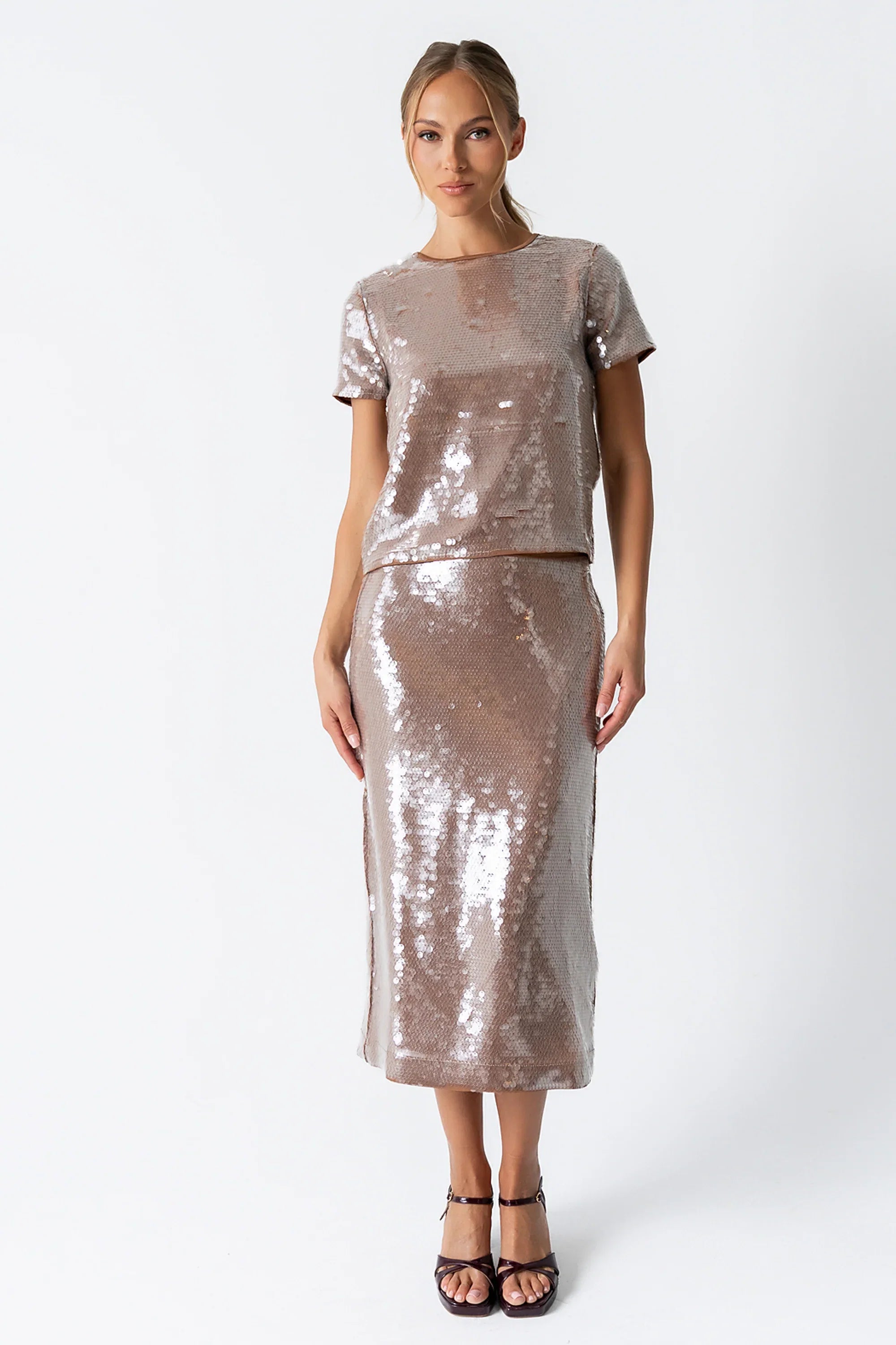 Presley Sequin Top in Tan
