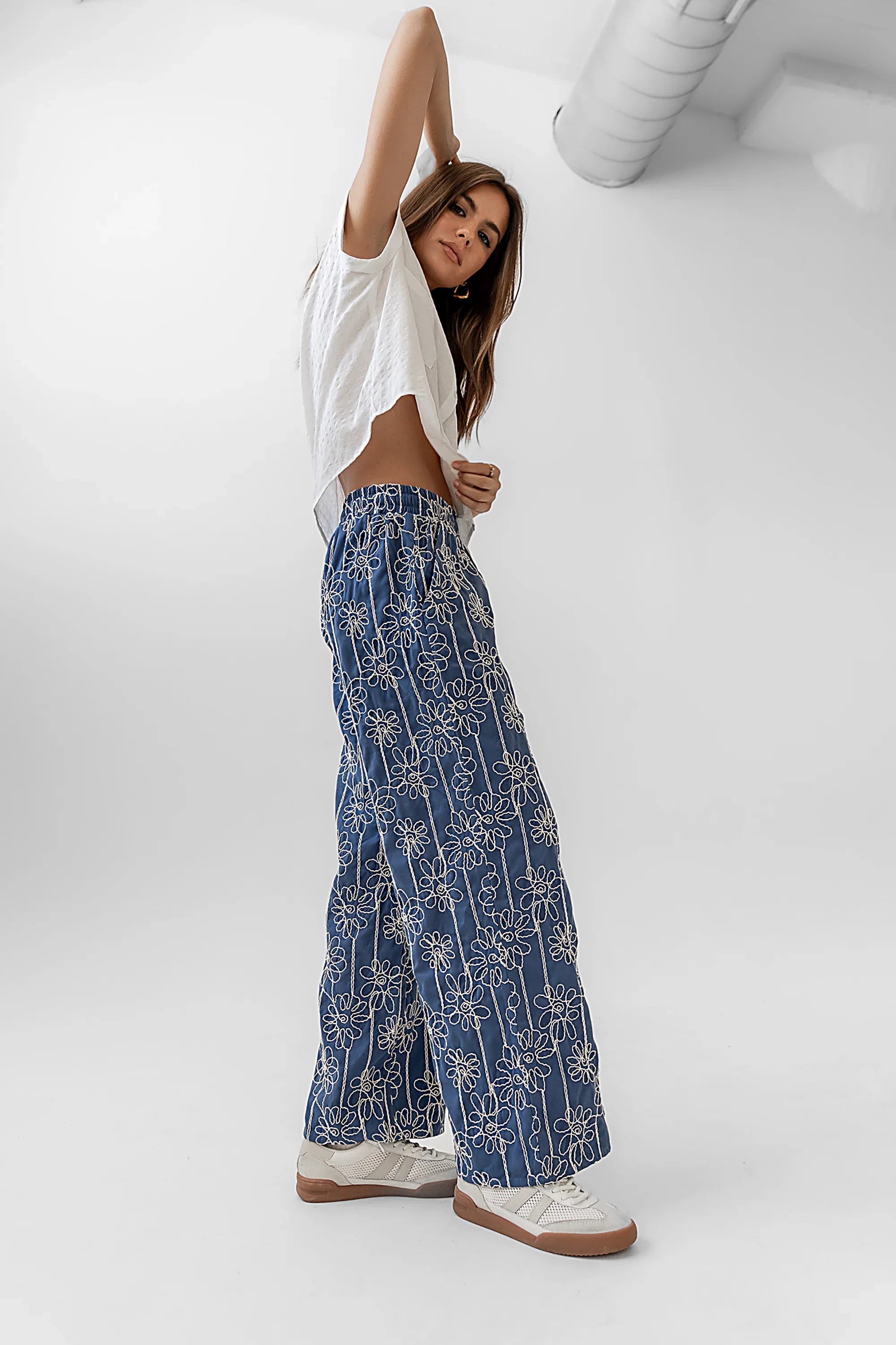 Alanna Embroidered Pants in Blue FINAL SALE