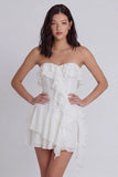 Ruffled Strapless A Line Little White Dress