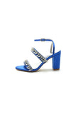 Navy Blue Evening Heels with Sequins and Chain Decor