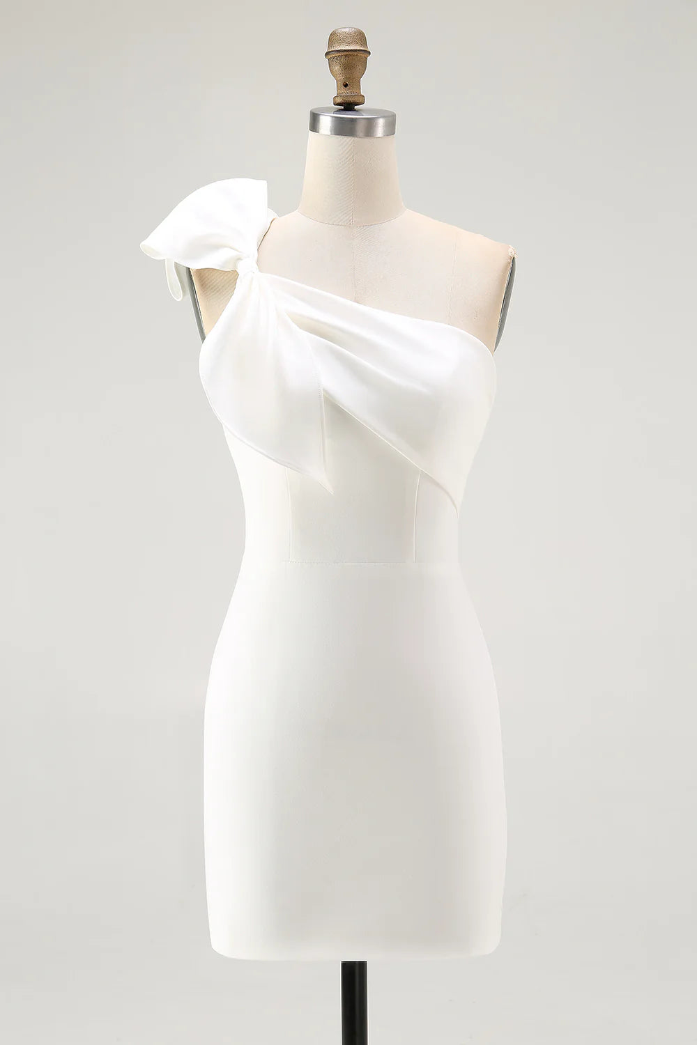 White One Shoulder Bodycon Graduation Dress with Bow