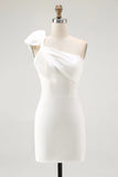 White One Shoulder Bodycon Graduation Dress with Bow