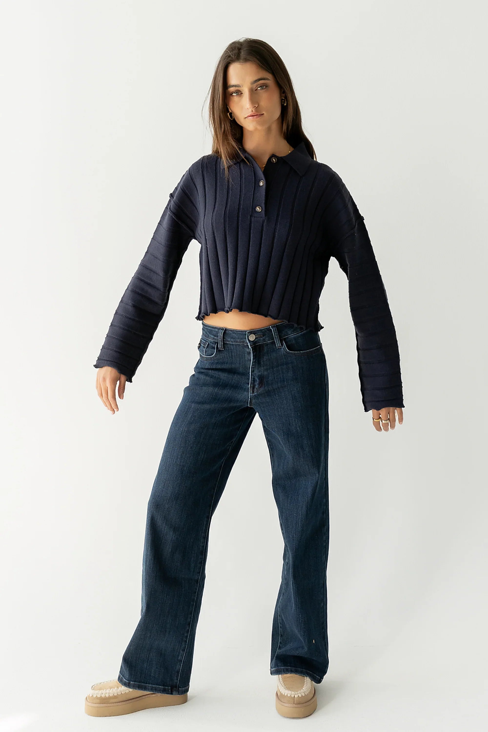 Brandi Collared Sweater in Navy