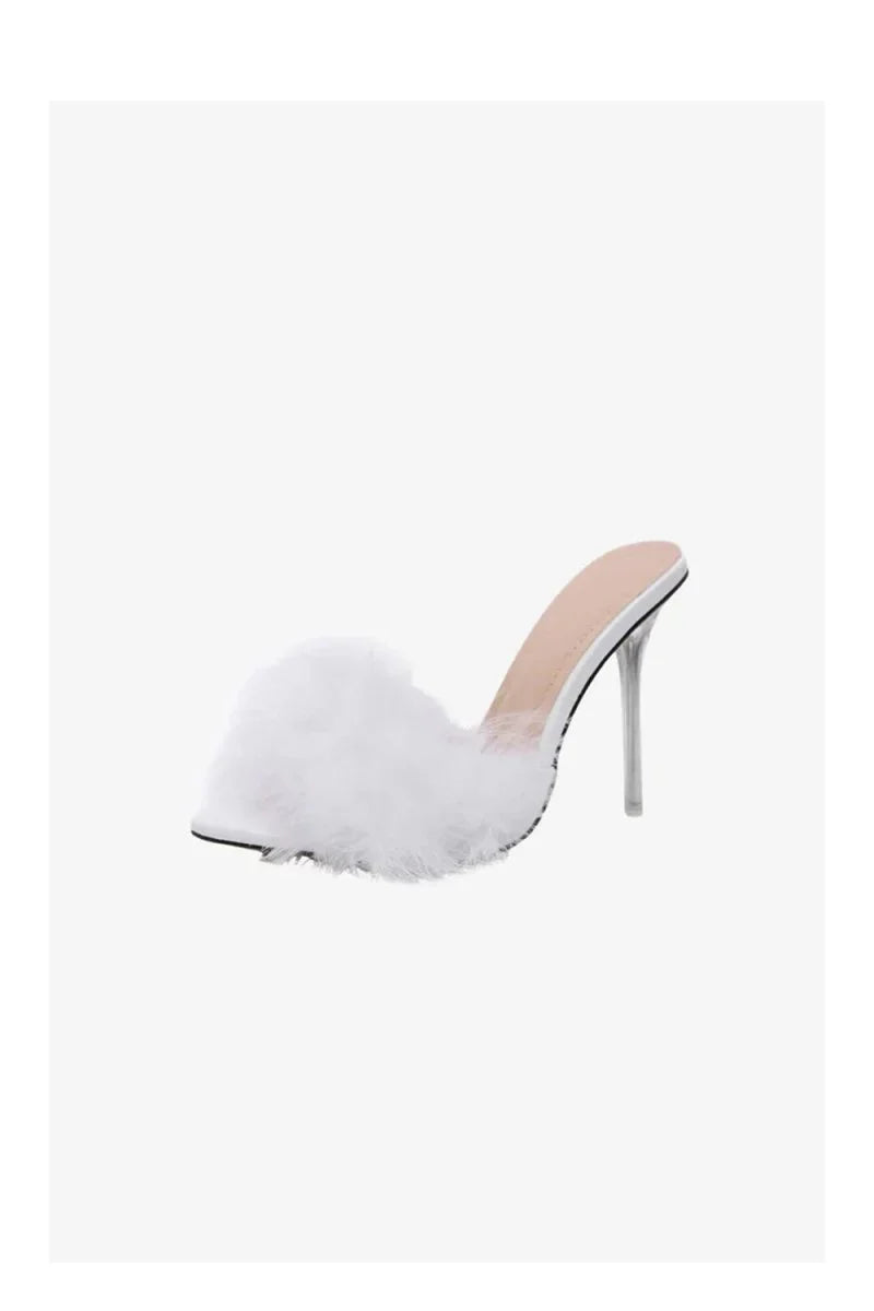 Hot Pink Feathers Pointed Toe Stiletto Sandals