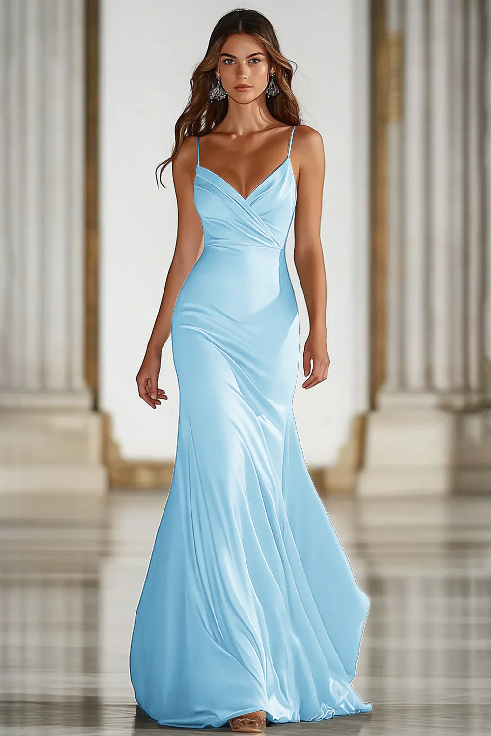 Dark Green Mermaid Spaghetti Straps Satin Long Gala Dress