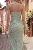 Dusty Sage Mermaid Ruched Maxi Prom Dress with Slit