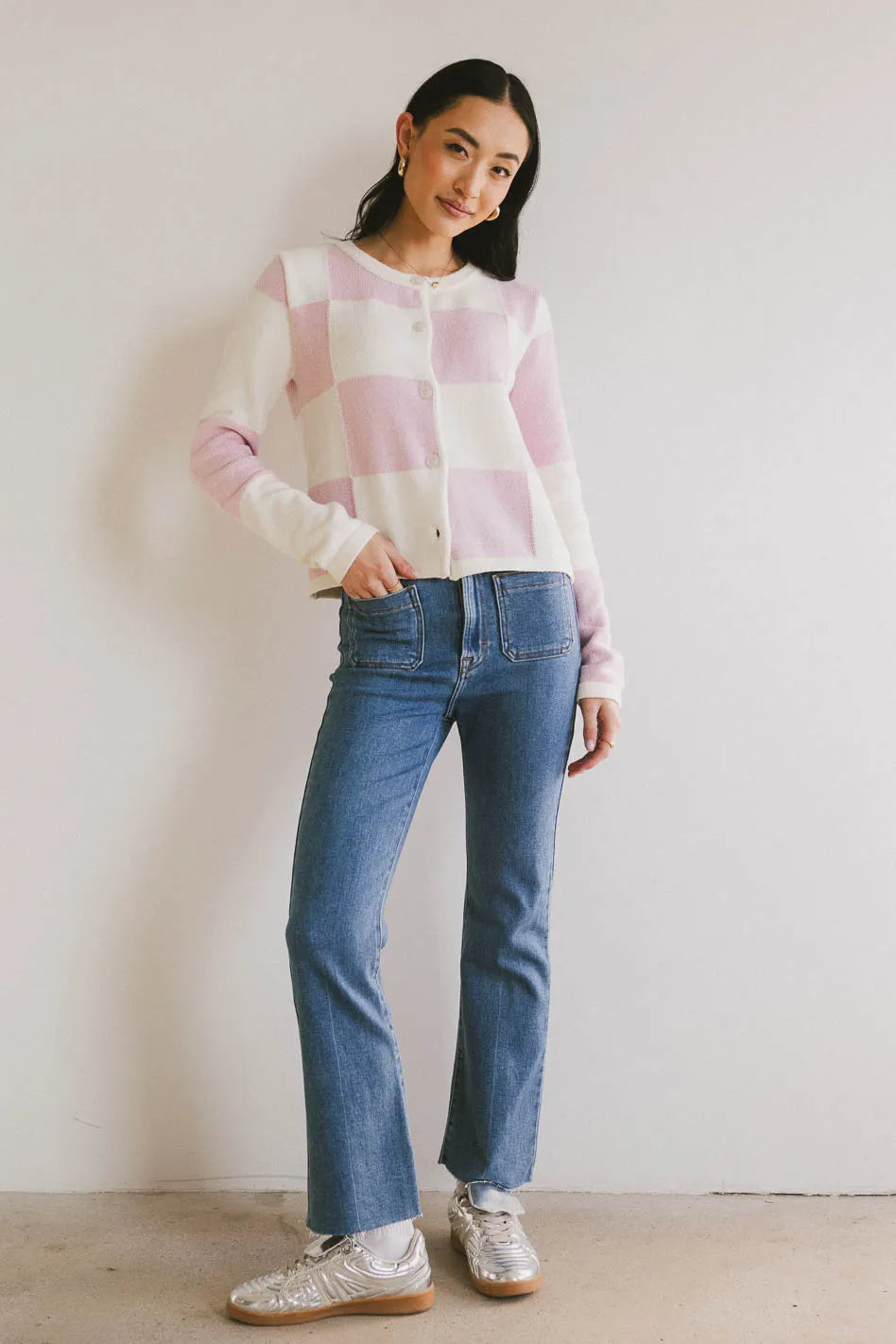 Sia Checkered Cardigan in Pink FINAL SALE