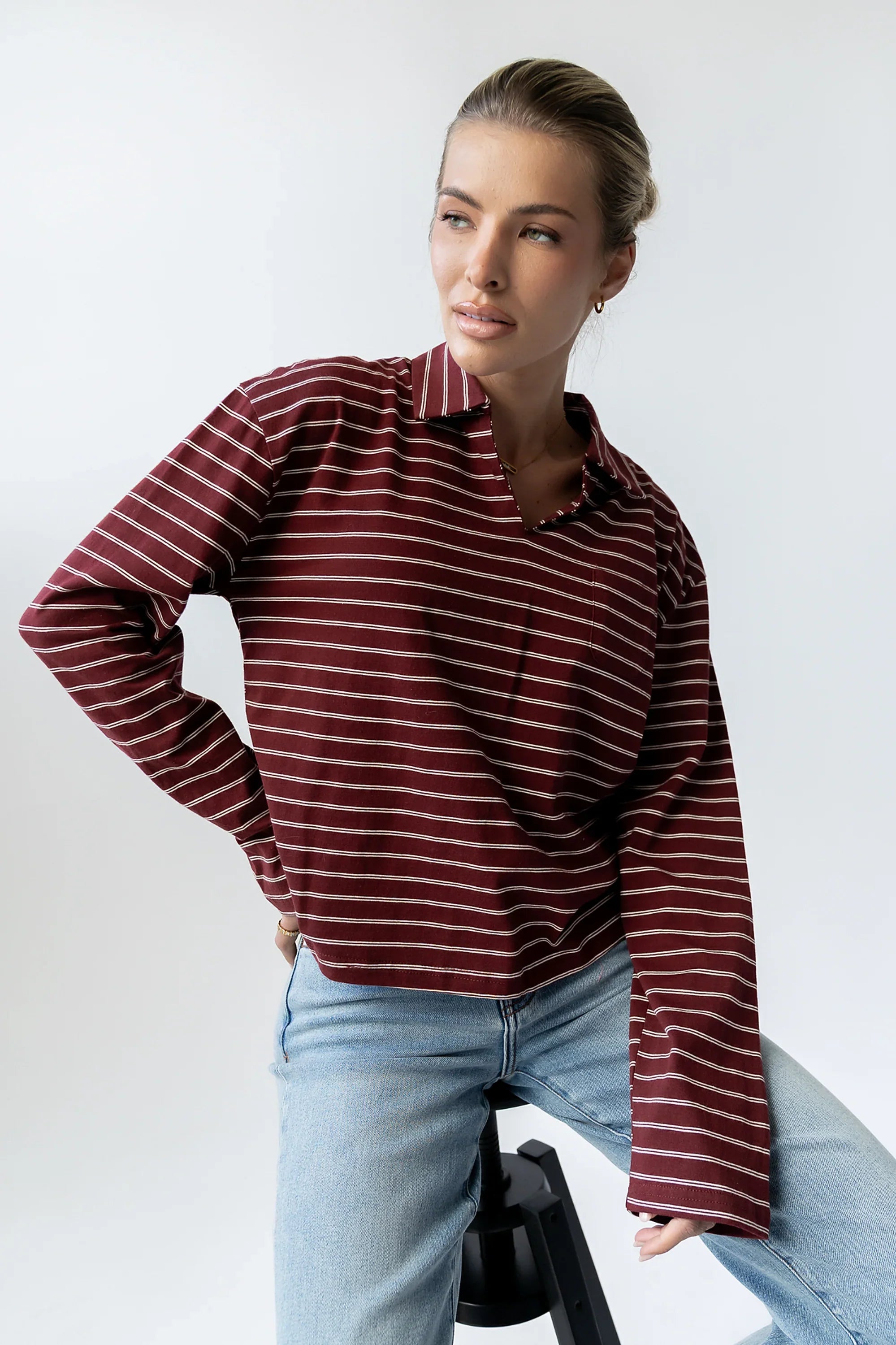 Kateri Striped Top in Burgundy