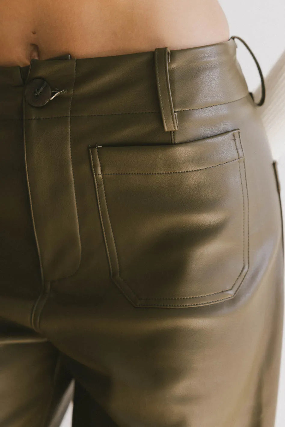 Sadie Wide Leg Pants in Olive Leather FINAL SALE