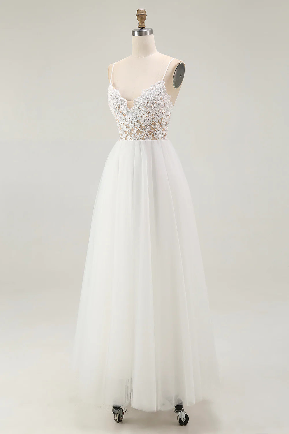 Lace White Tulle A Line Tea Length Graduation Dress