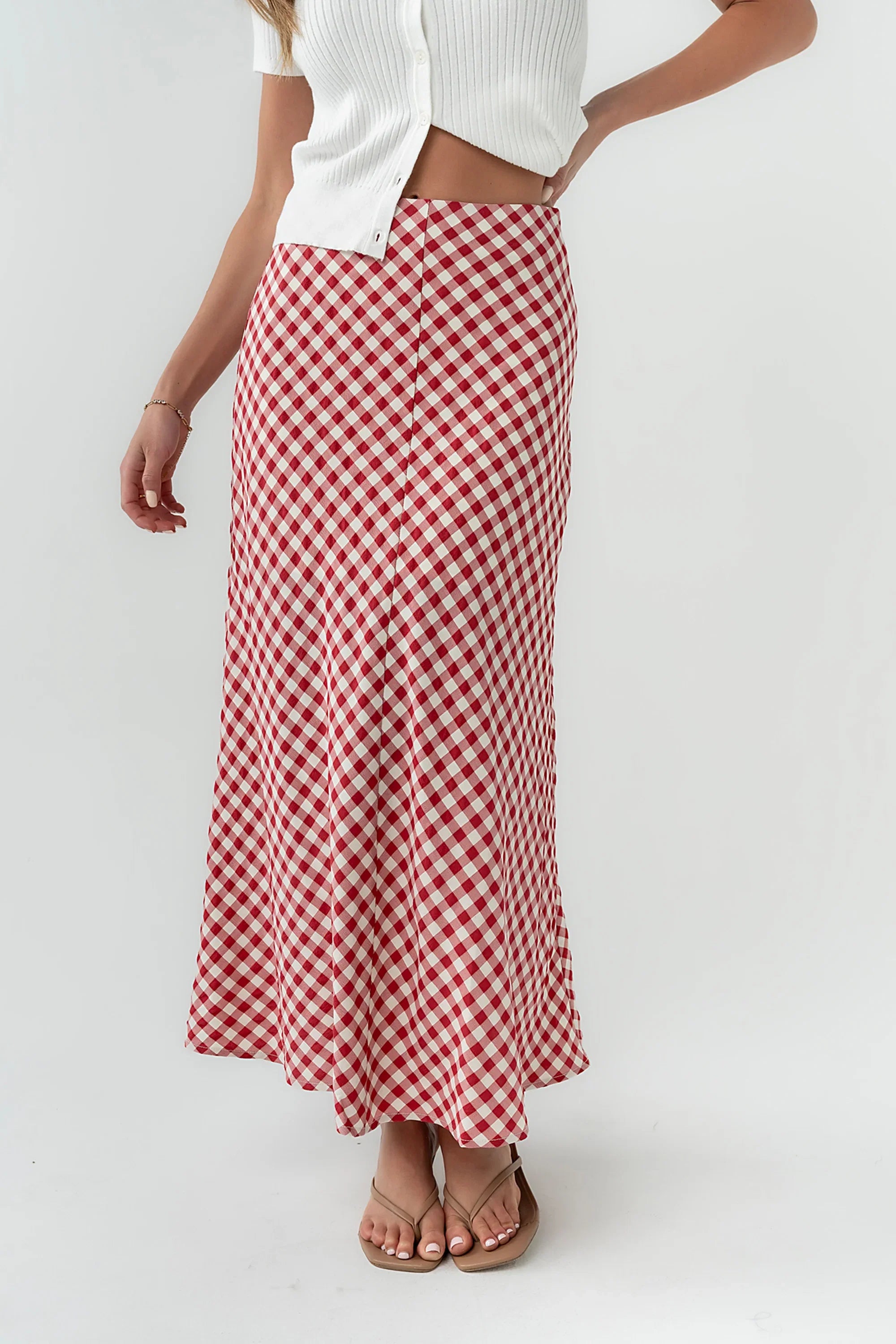 Posie Gingham Maxi Skirt in Red
