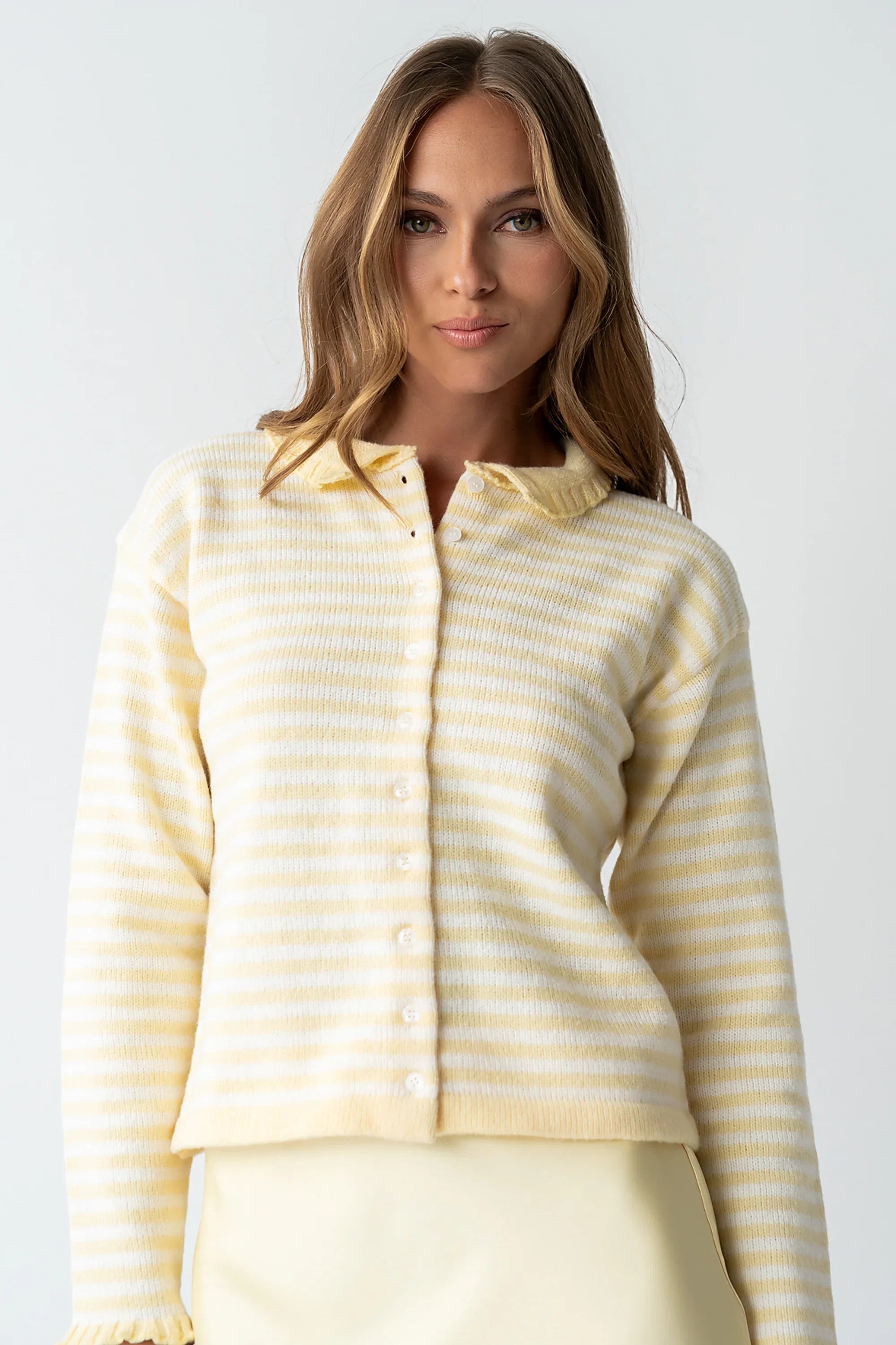 Brenna Striped Cardigan in Yellow