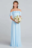 Sky Blue Off The Shoulder Chiffon A Line Junior Bridesmaid Dress