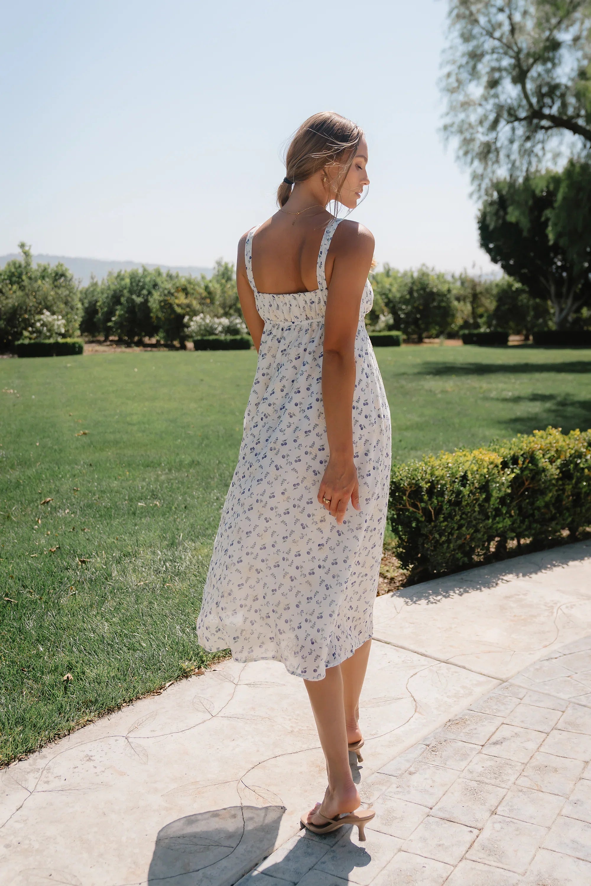 Charley Floral Midi Dress in Blue