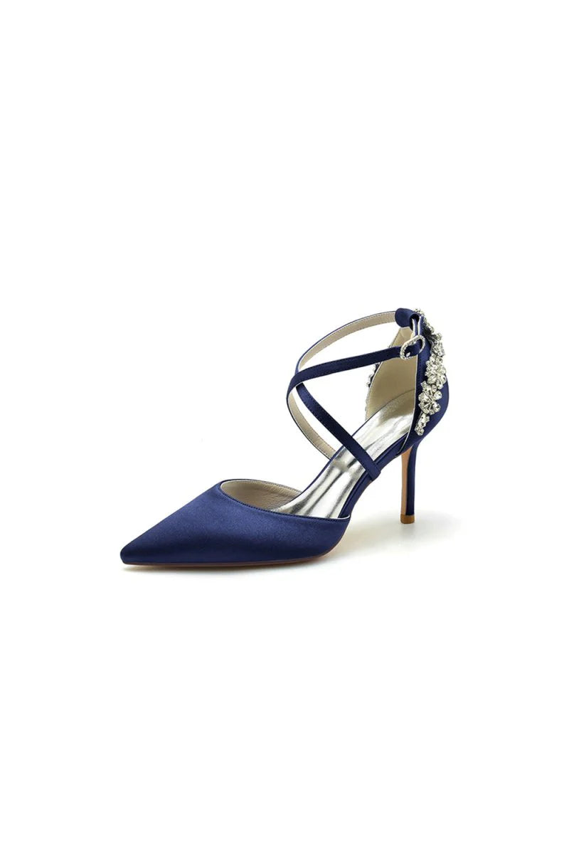 Pointed Toe Cross Strap With Rhinestones Stiletto Heels