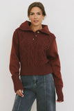Irene Cable Knit Sweater in Burgundy FINAL SALE
