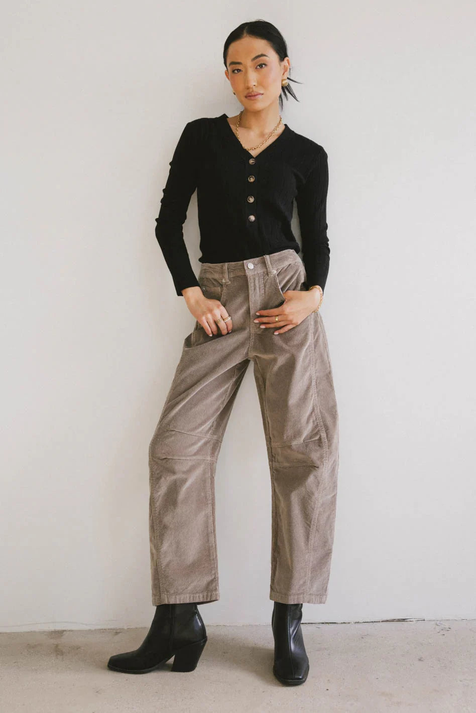 Lisette Barrel Jean in Taupe Corduroy FINAL SALE