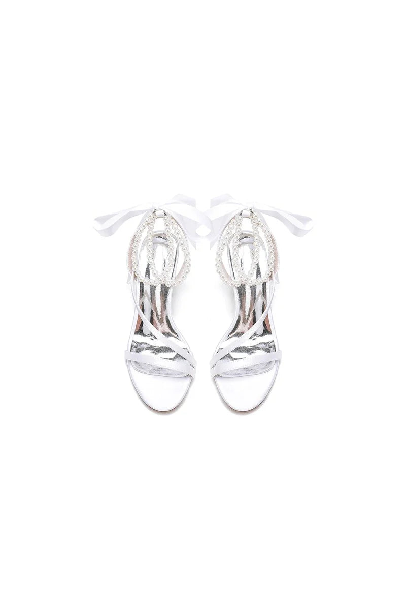 Pearl Open Toe Ankle Strap High Heels