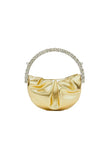 Womens Rhinestone Handle Metallic Slouchy Evening Clutch Bags