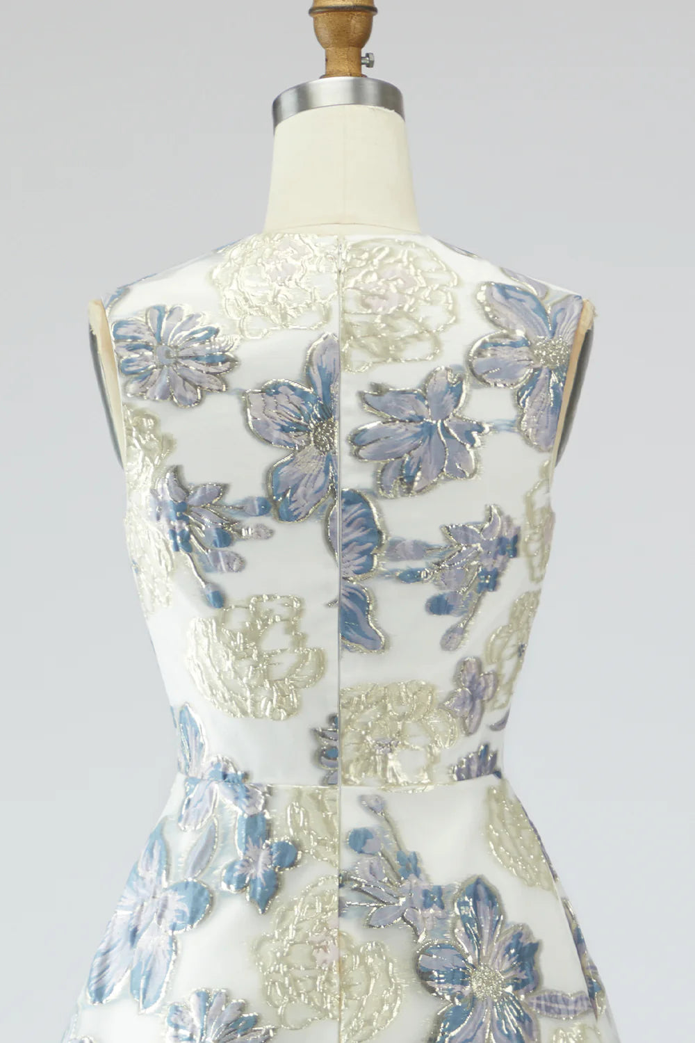 Dusty Blue A Line Floral Wedding Guest Dress with Pockets