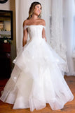 Simple White Corset A Line Wedding Dress with Appliques