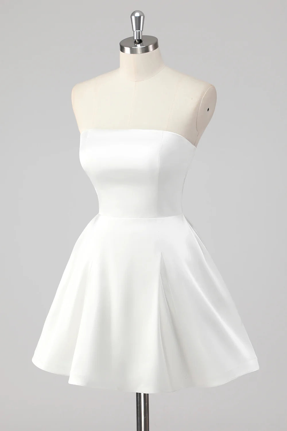 Simple A Line Strapless Satin Little White Graduation Dress