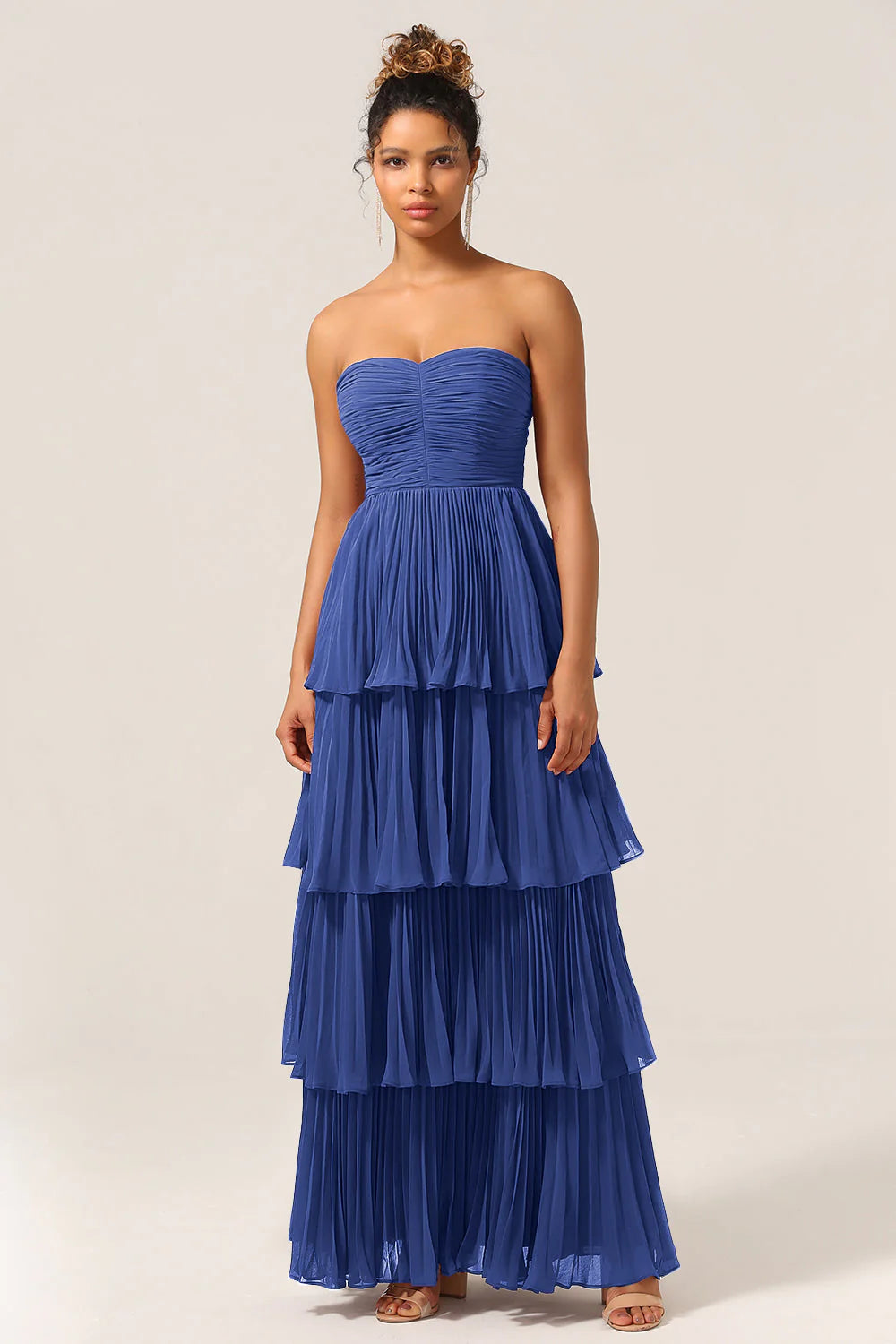 A Line Sweetheart Floor Length Tiered Chiffon Bridesmaid Dress