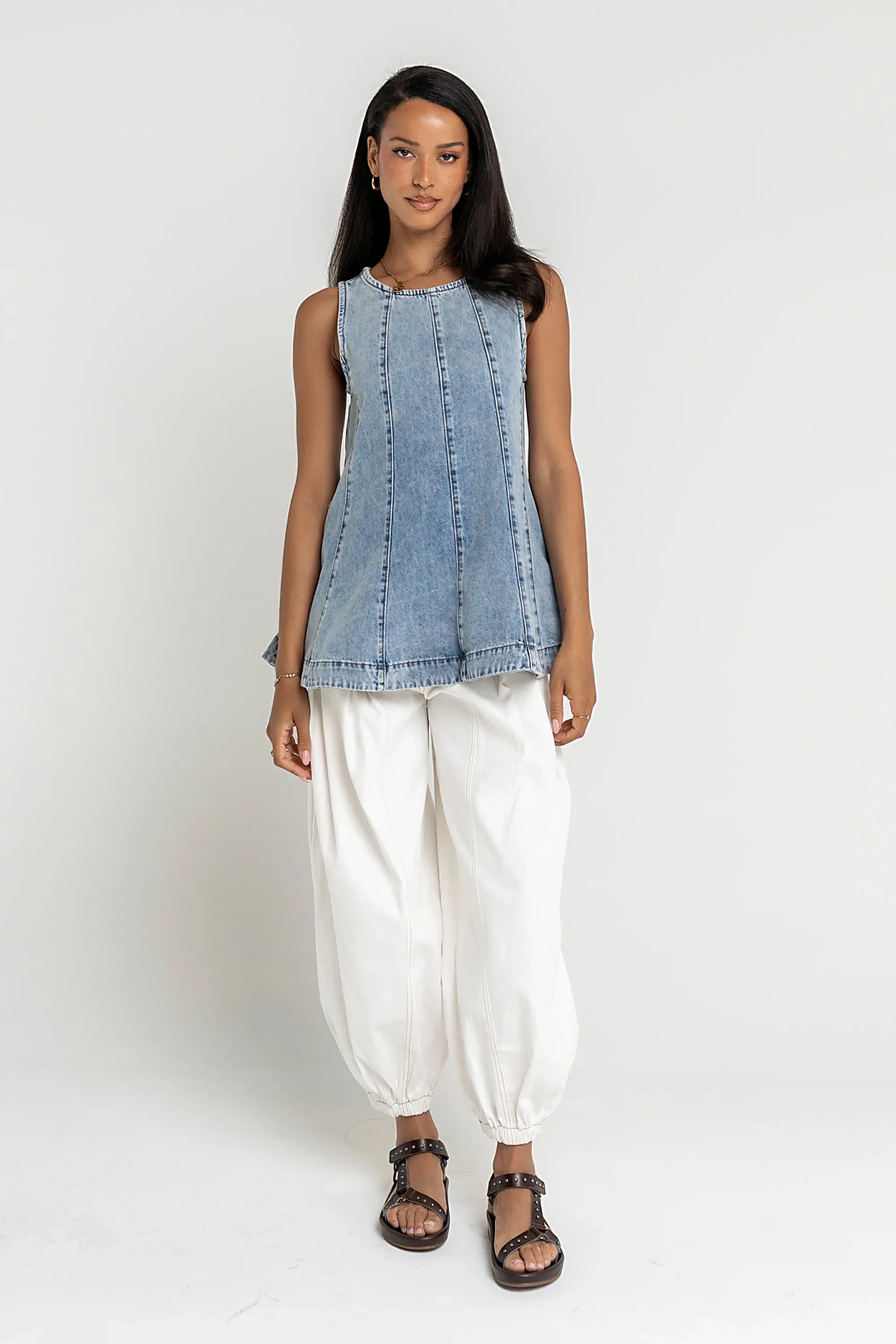 Savannah Denim Sleeveless Tunic Top