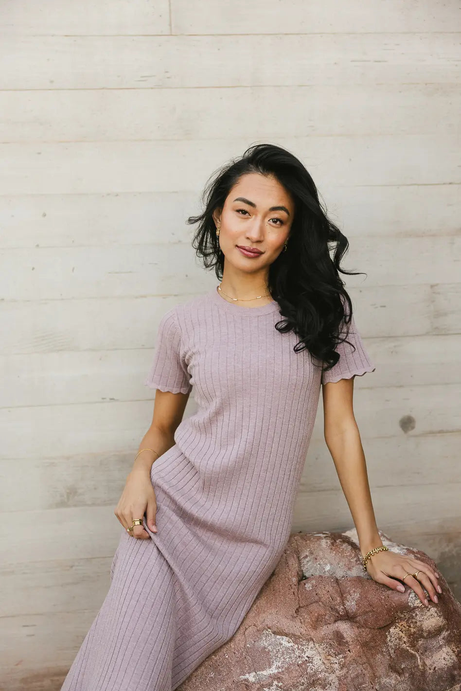Emmie Ribbed Midi Dress in Lavender FINAL SALE