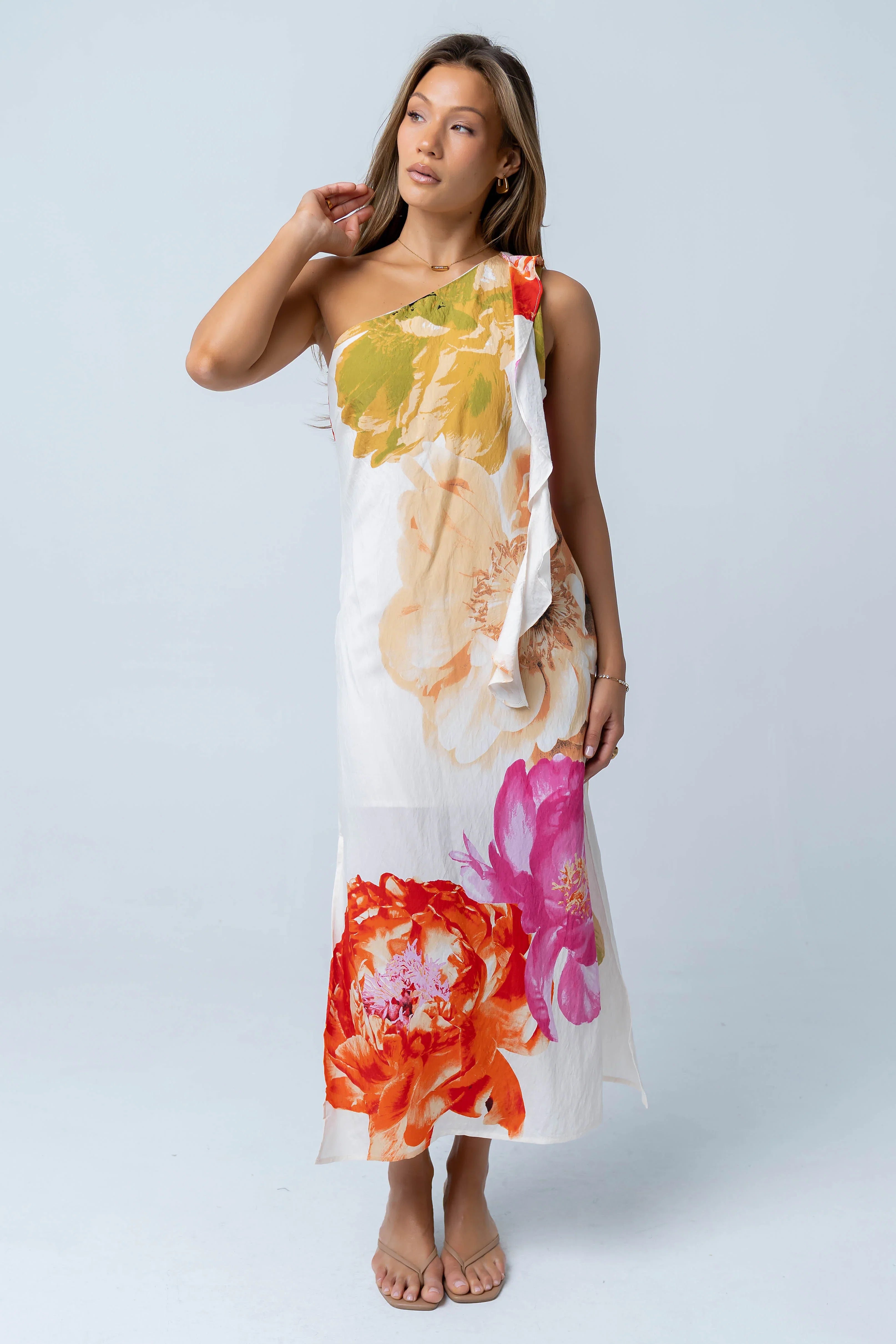 Erica Asymmetrical Floral Maxi Dress