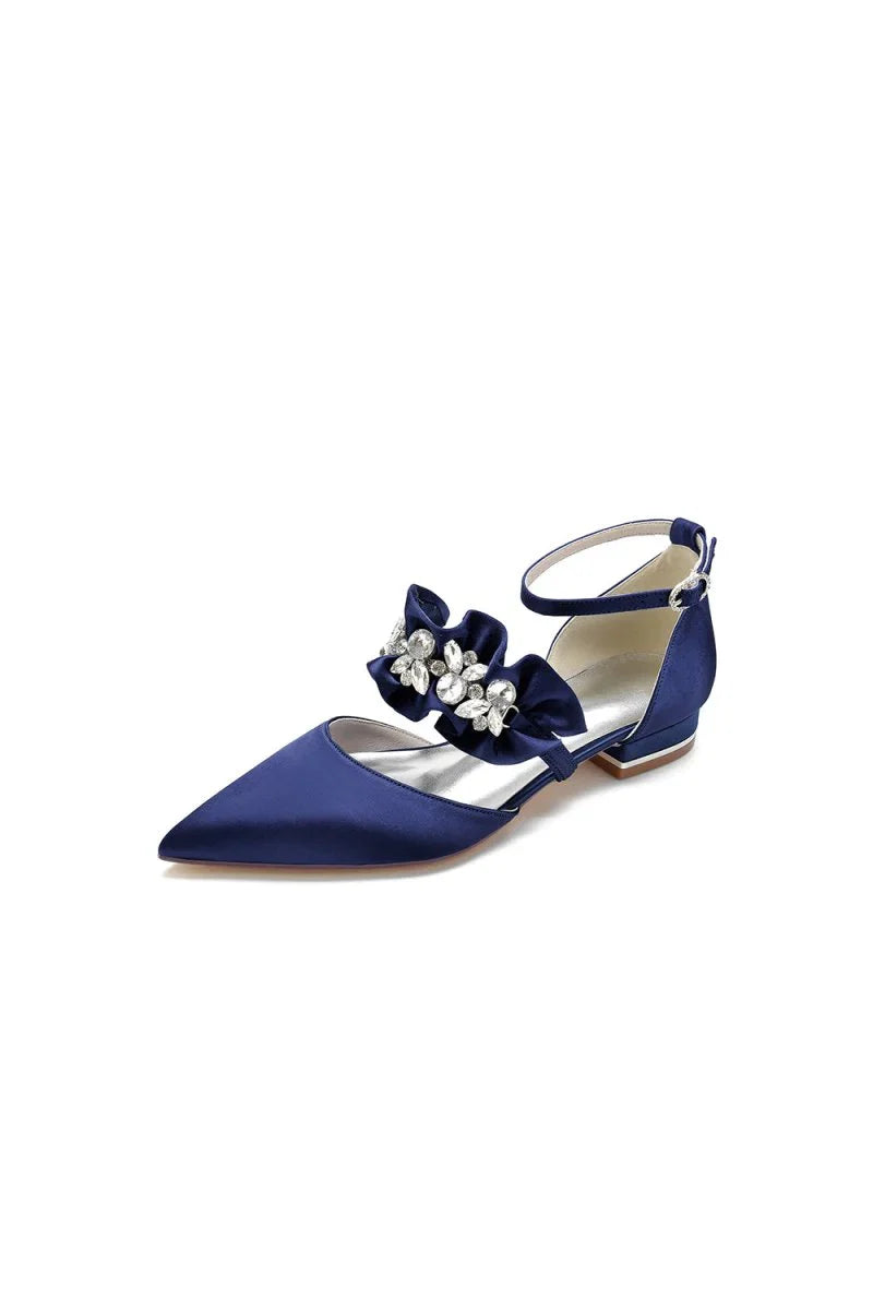Pointed Toe Rhinestone Beaded Buckle Kitten Heels