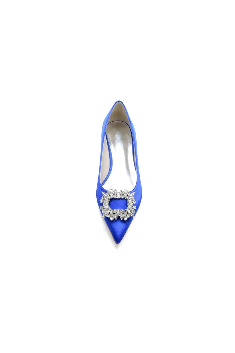 Simple Pointed Toe Satin Kitten Heels With Beading