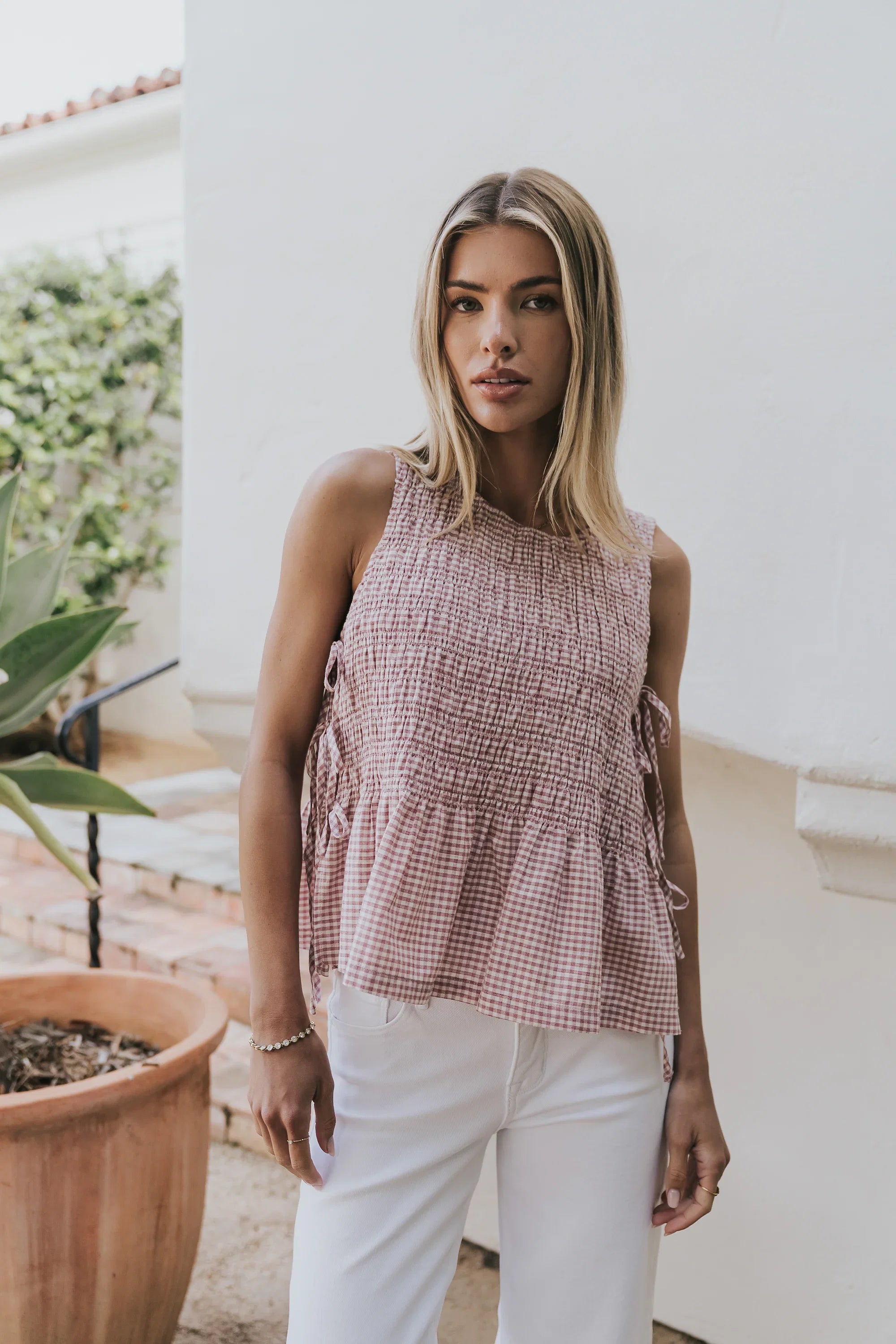 Jeremy Smocked Blouse in Berry