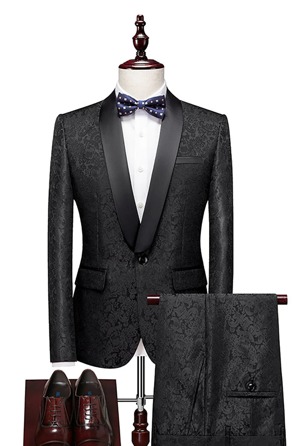 Mens Jacquard 2 Piece Shawl Lapel One Button Wedding Suits