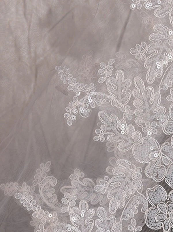 Vintage One Tier Lace Edge With Tulle Wedding Veil