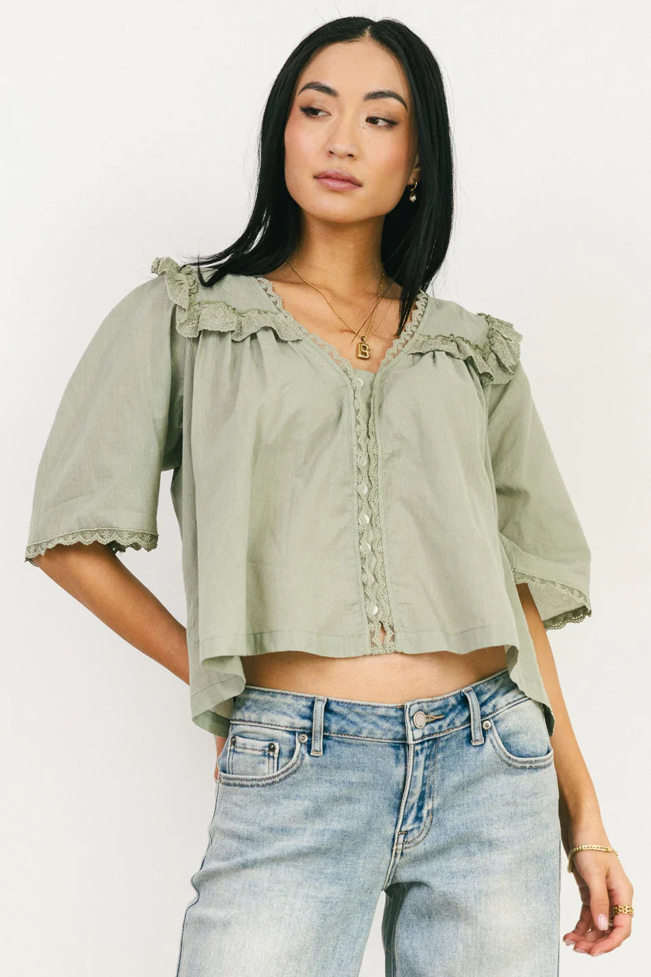 Potter Lace Blouse in Sage FINAL SALE